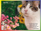 Cat with green eyes among flowers and quote by Lorraine Hansberry.